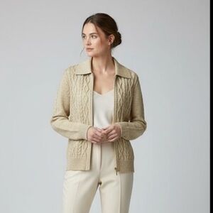 St. John sport cable knit cardigan S made in USA gold accents Santana knit lux